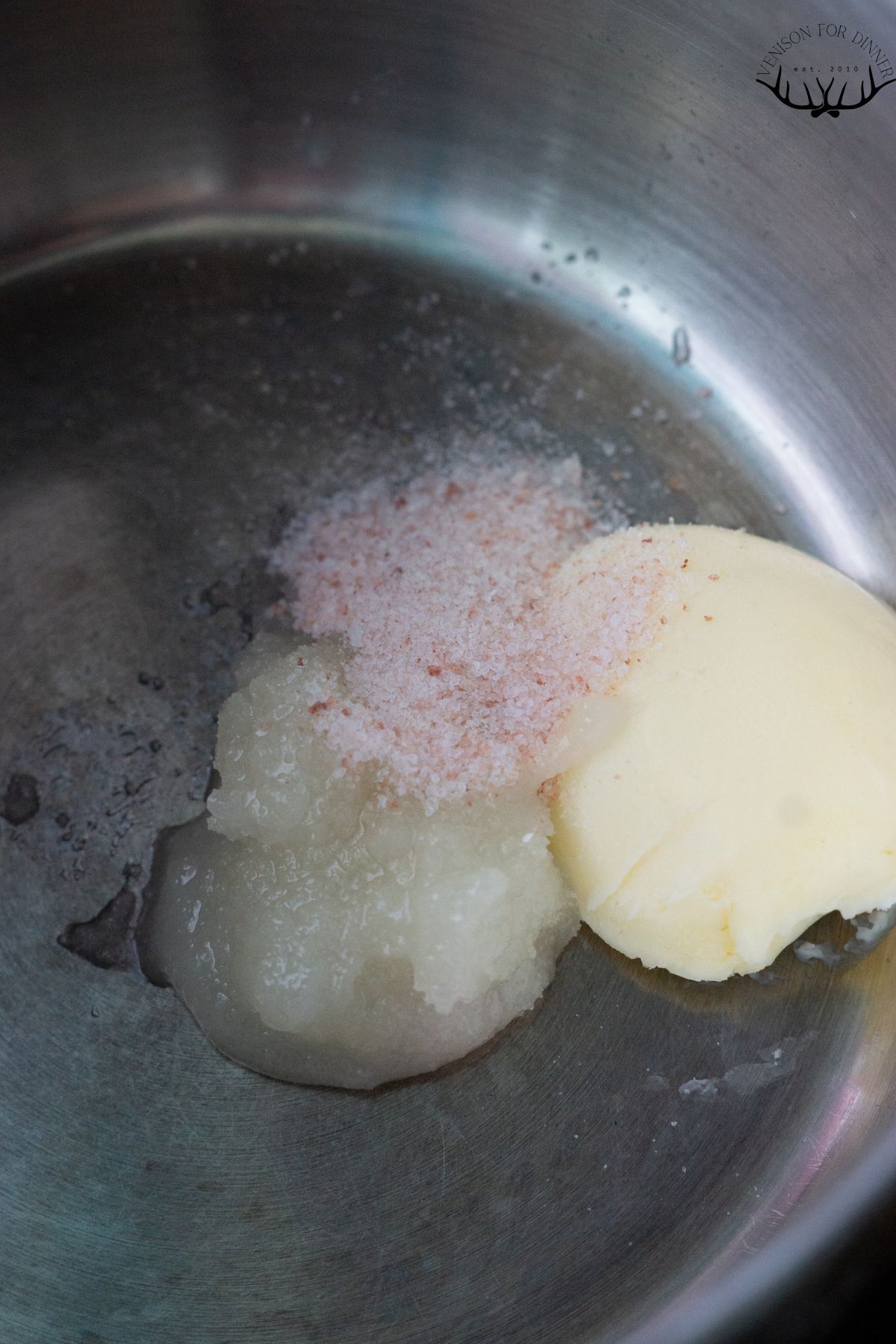 Butter and salt in a saucepan.