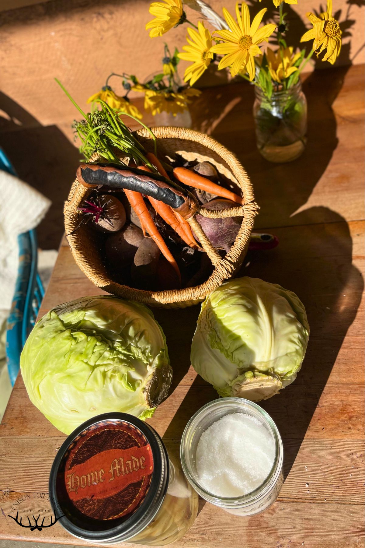 Ingredients for beet sauerkraut.