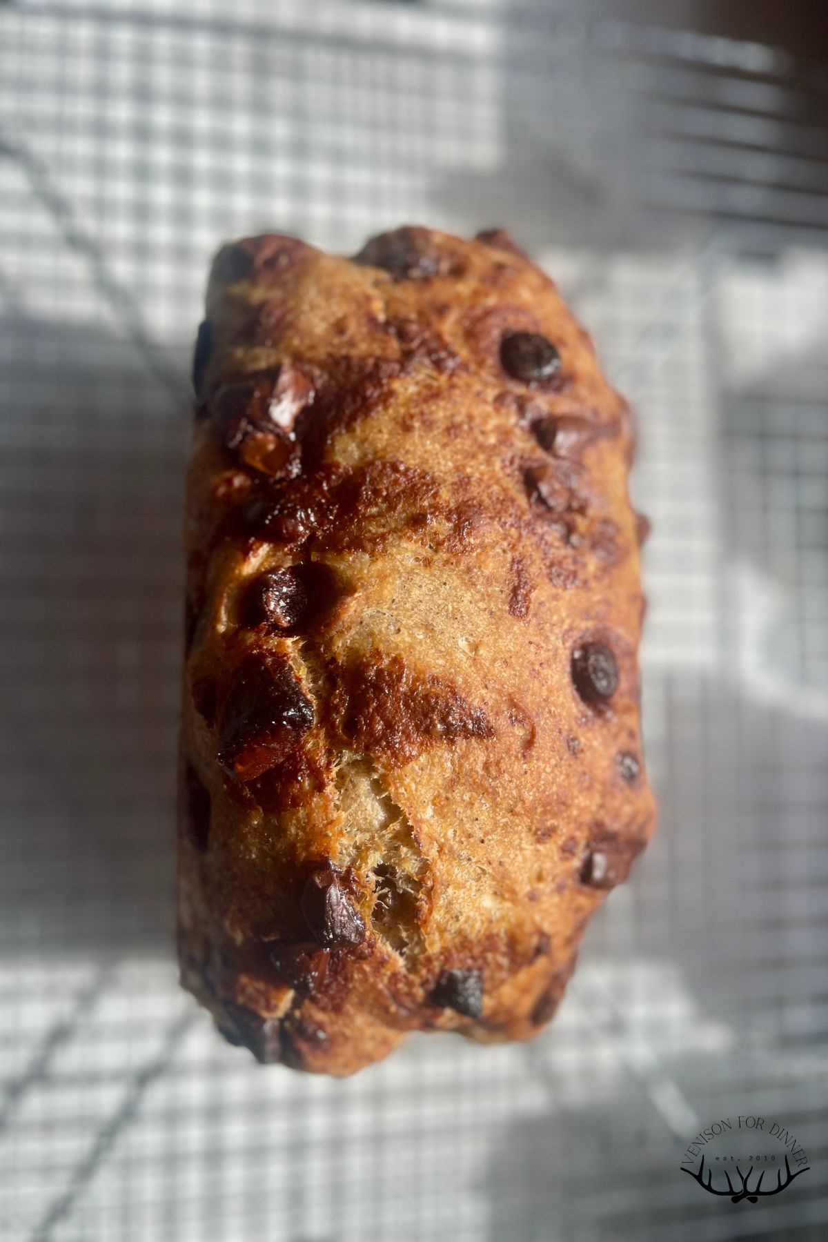 Loaf of sourdough bread with chocolate.