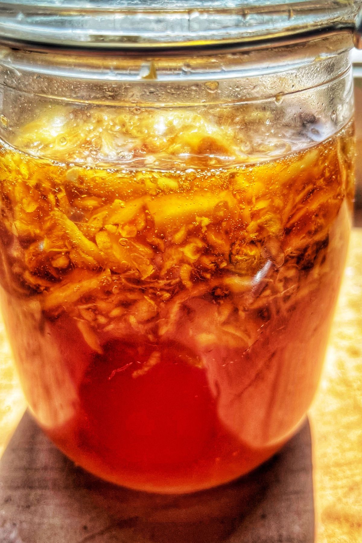 Mason jar of ginger bug.