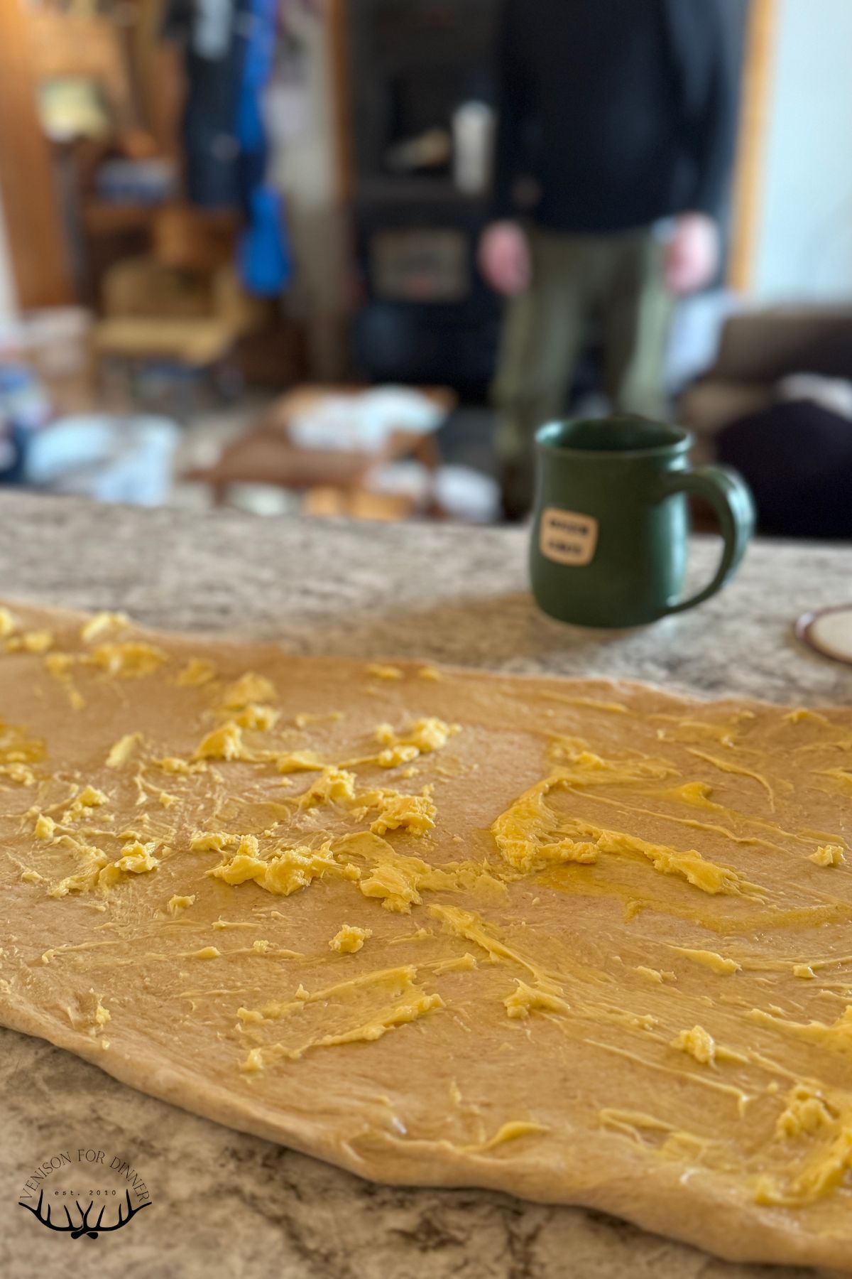 Buttered cinnamon roll dough.