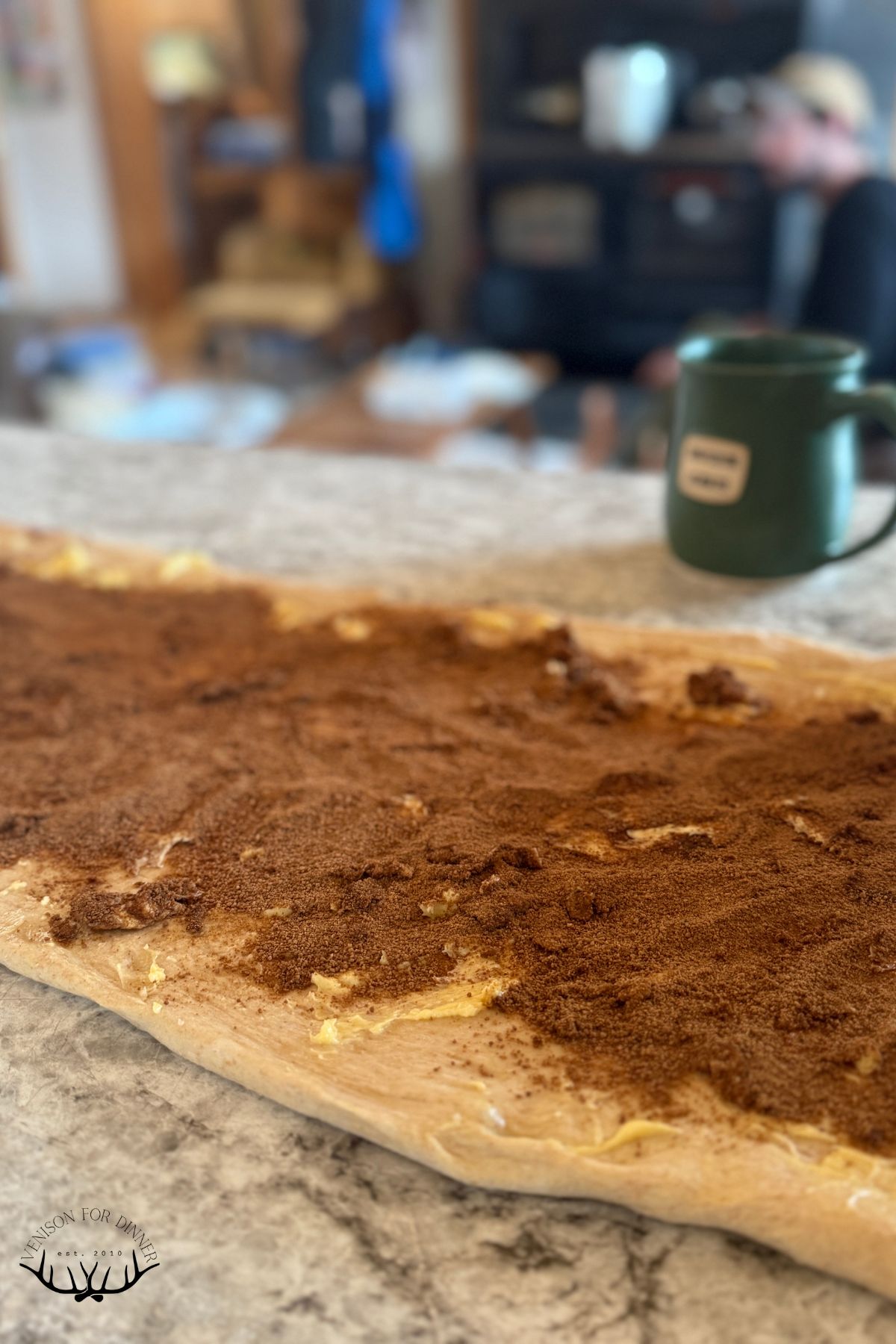 Cinnamon sugar over dough.