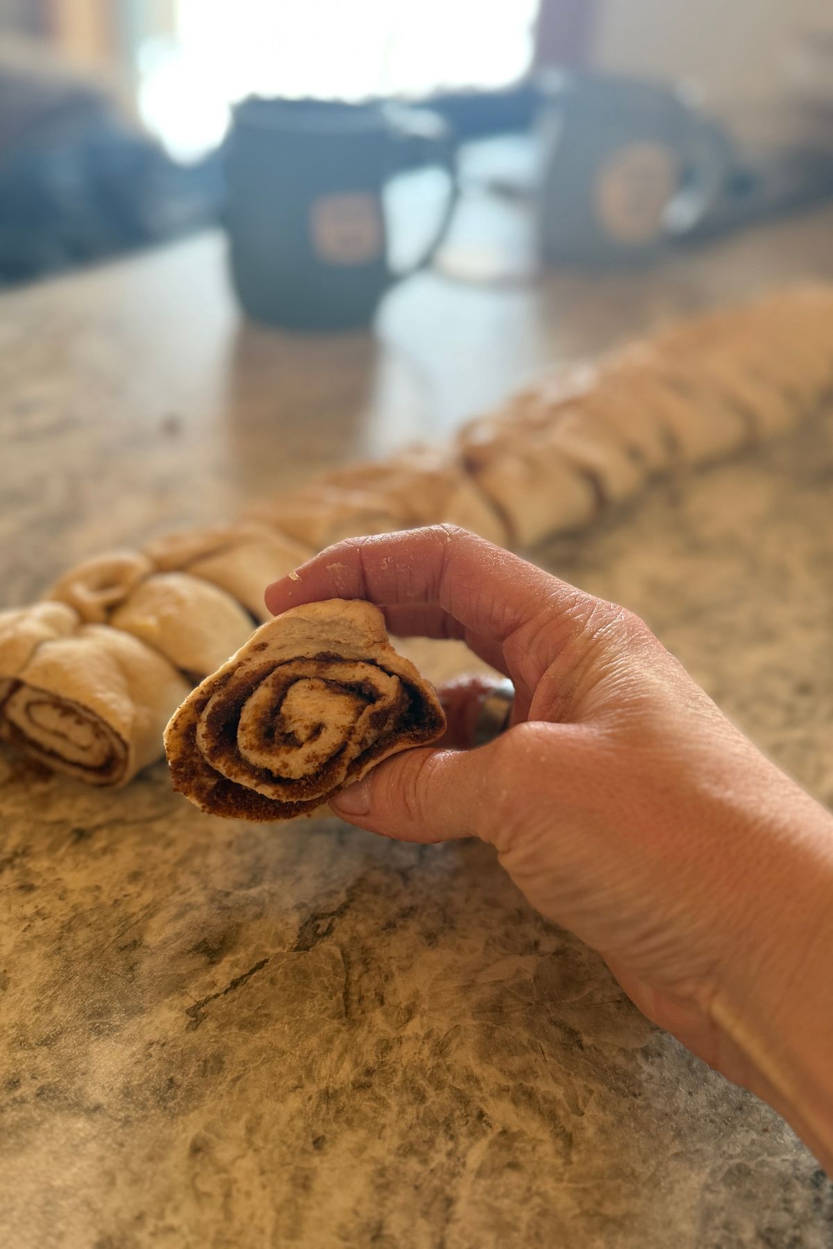 Sliced cinnamon roll dough.