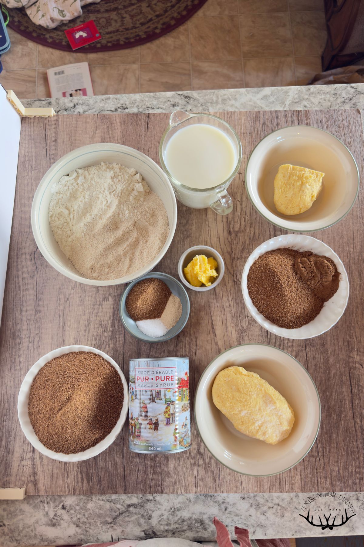 Ingredients for healthy cinnamon rolls.