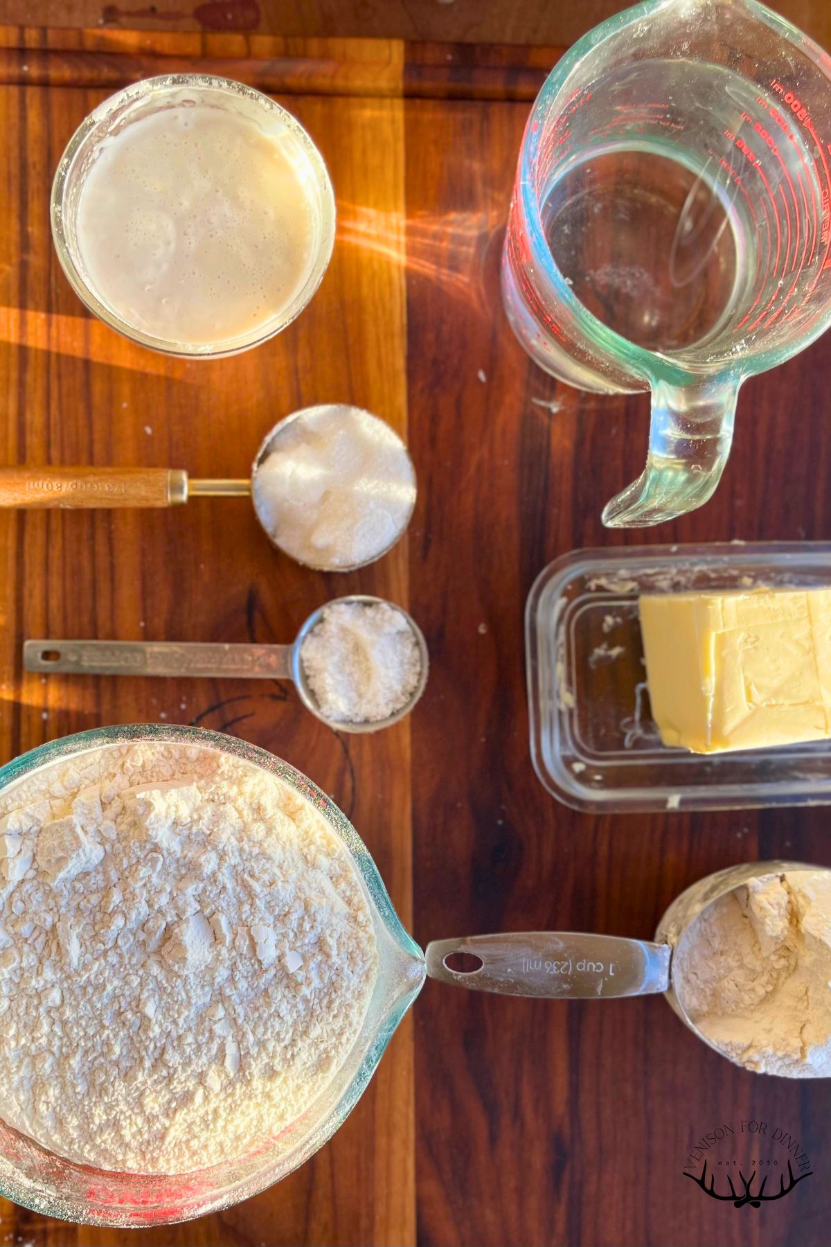 Ingredients to make sourdough garlic bread sticks.
