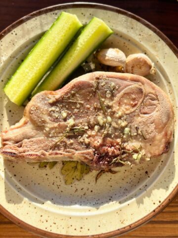 Roasted lamb chop ready to serve.