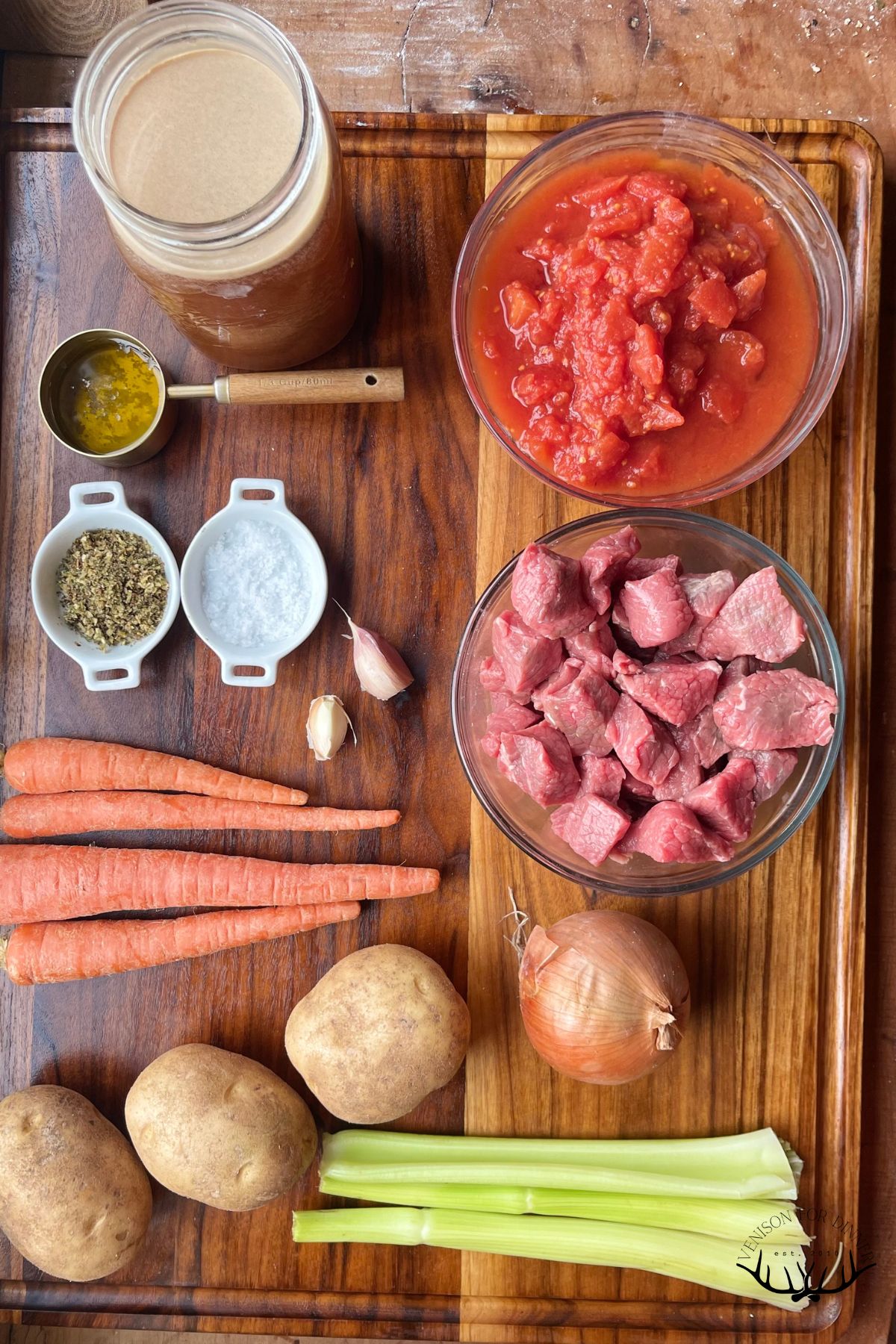 Ingredients for dutch oven venison stew.