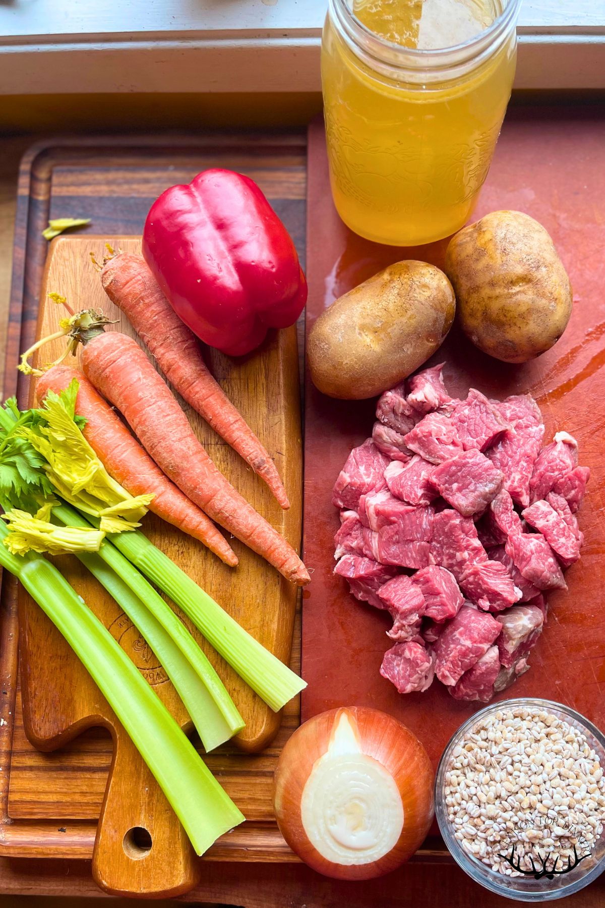 Ingredients to make venison vegetable soup.