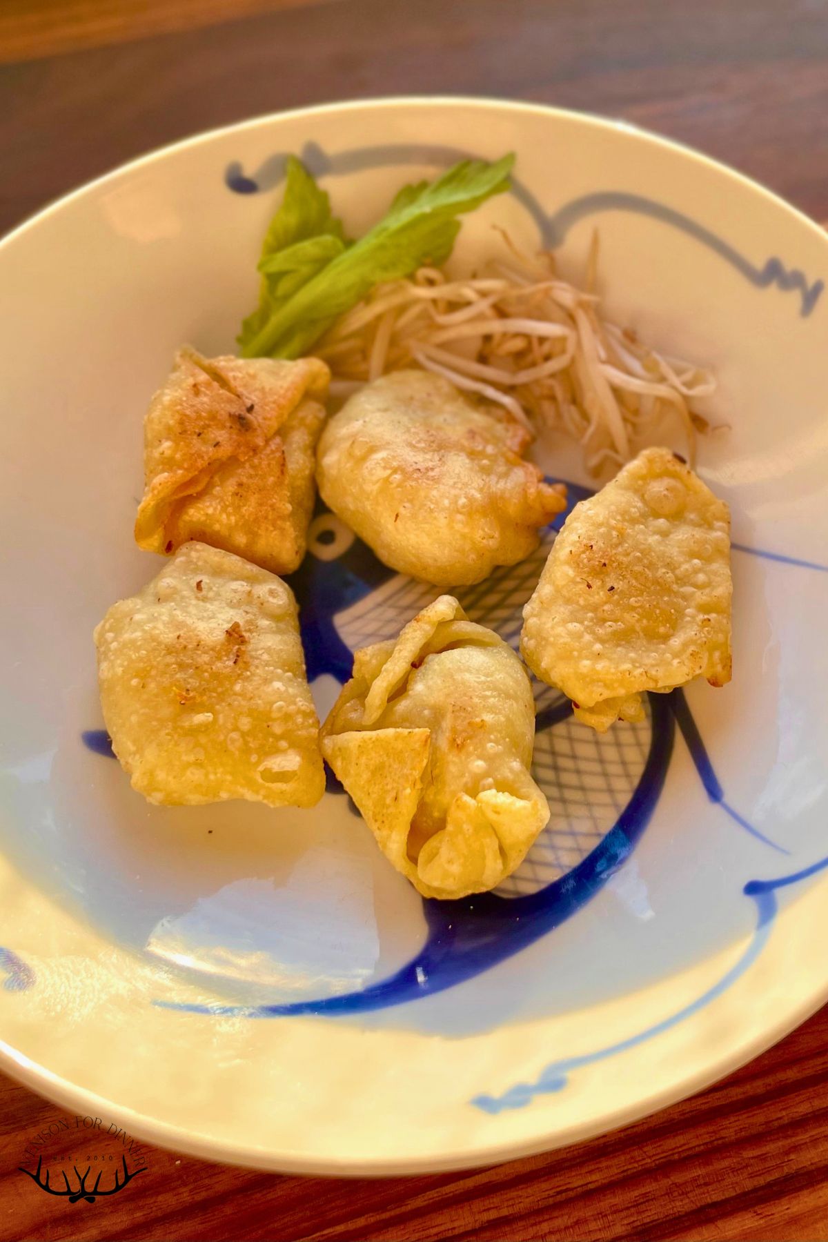 Fried wontons in a bowl.