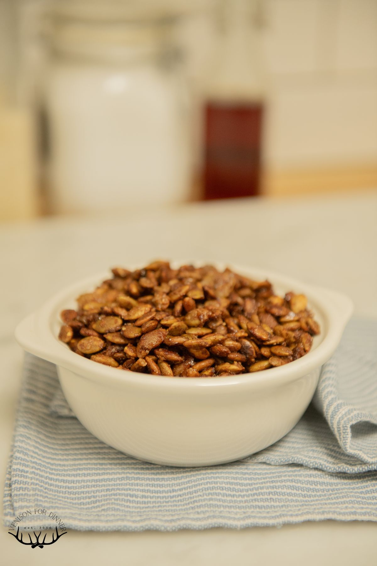 Bowl of candied pumpkin seeds.