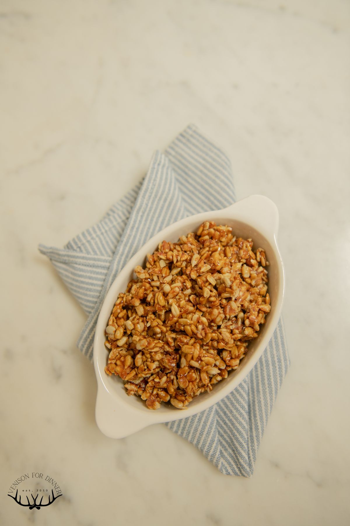 Bowl of candied sunflower seeds.