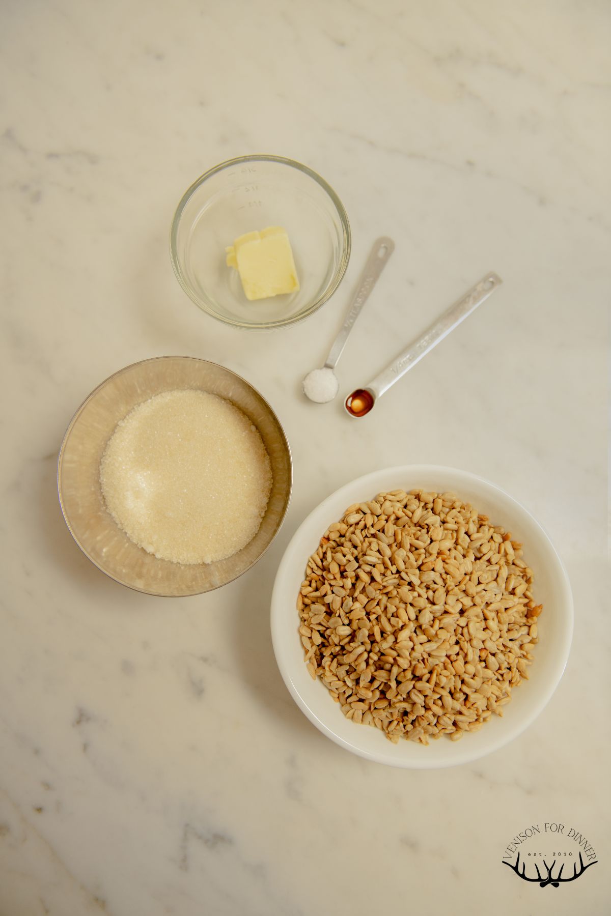 Ingredients to make candied sunflower seeds.