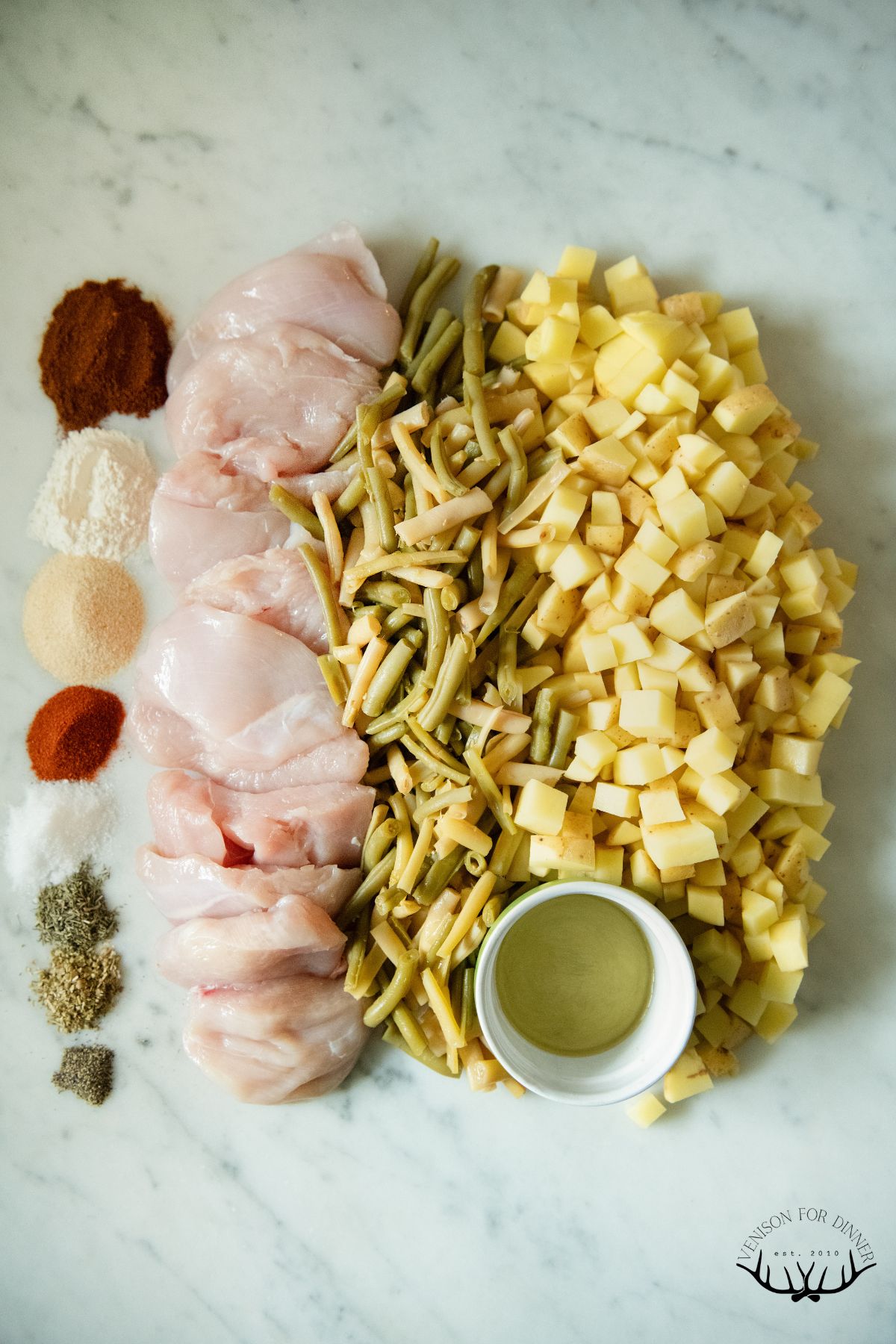 Ingredients to make grilled chicken foil packs.