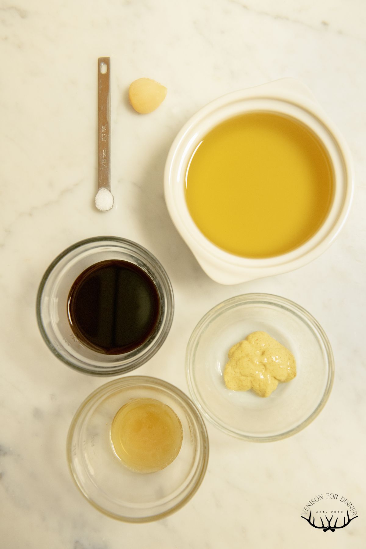 Ingredients to make thick balsamic dressing.
