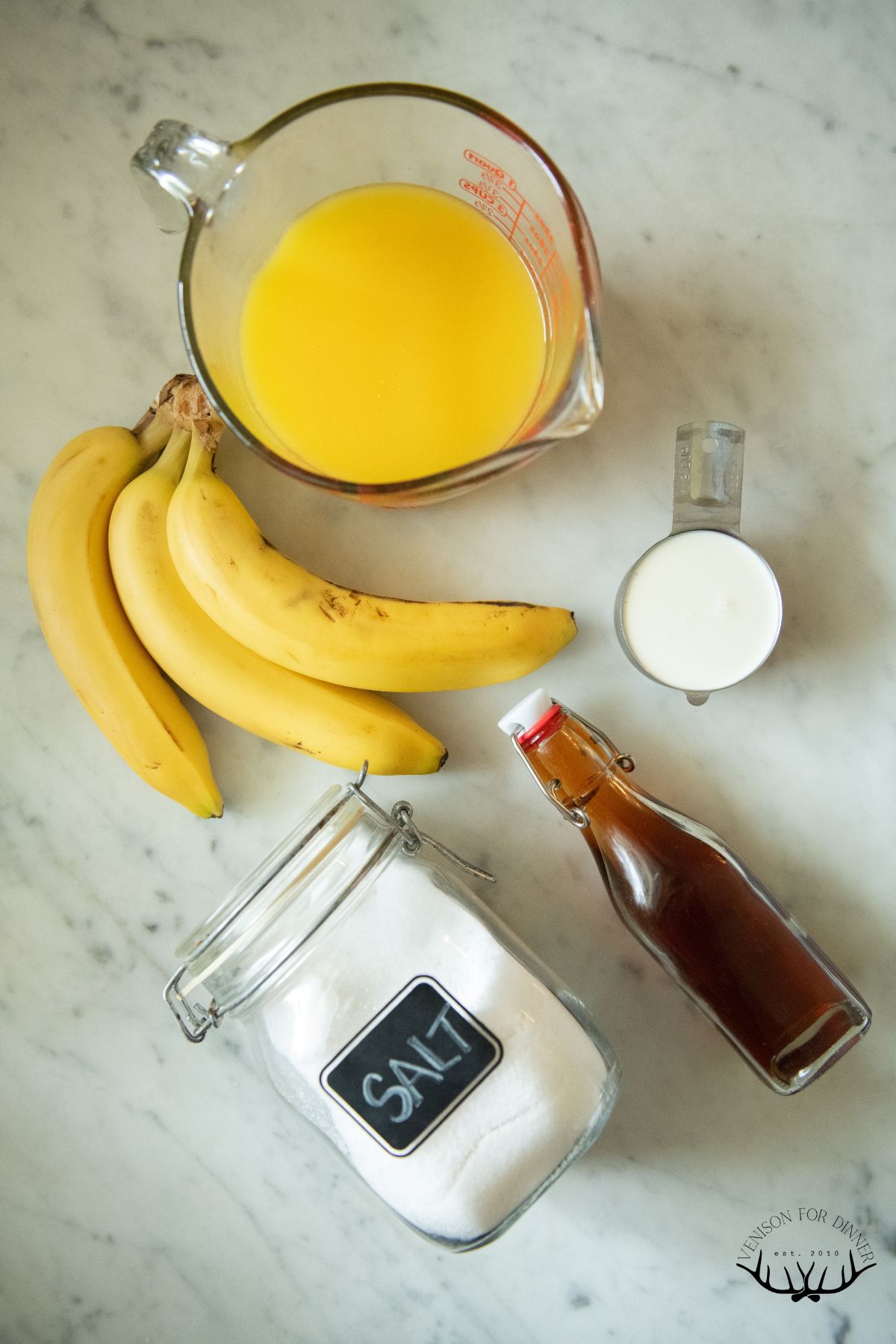 Ingredients to make banana orange pops.
