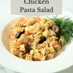 Grilled chicken in a creamy pasta salad.