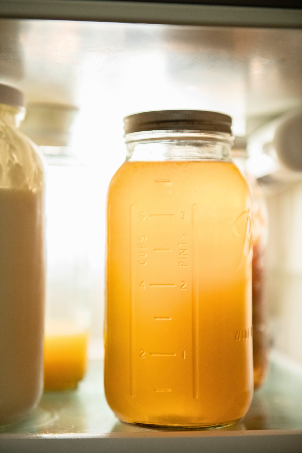 Sweet tea in a jar in the fridge.