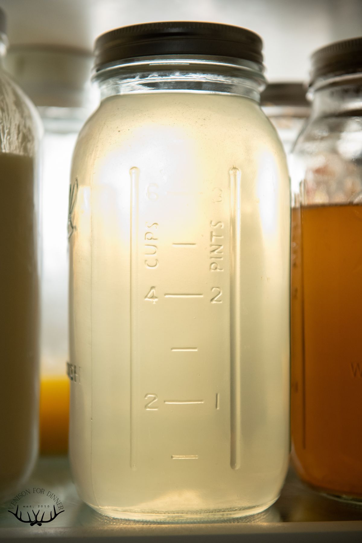 Jar of green tea in the fridge.