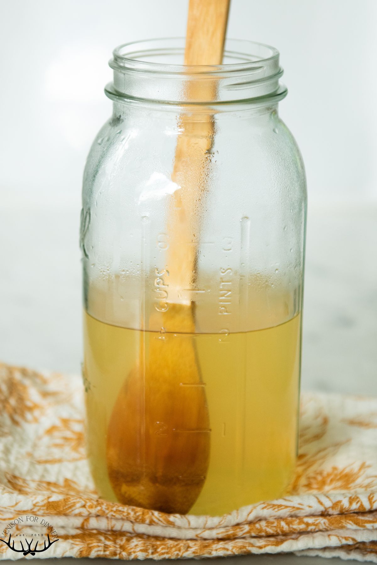 Dissolving honey into green tea.