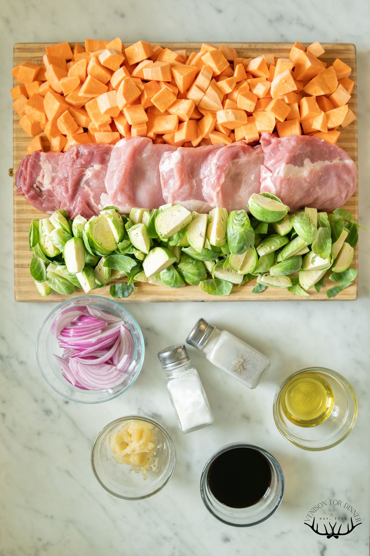 Ingredients to make pork chop foil packets.
