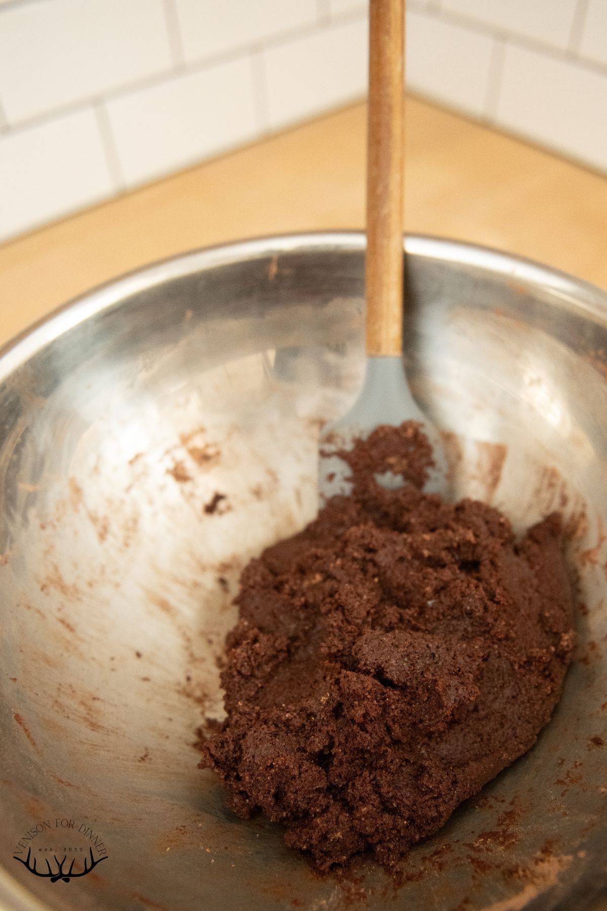 Brownie batter in a mixing bowl.