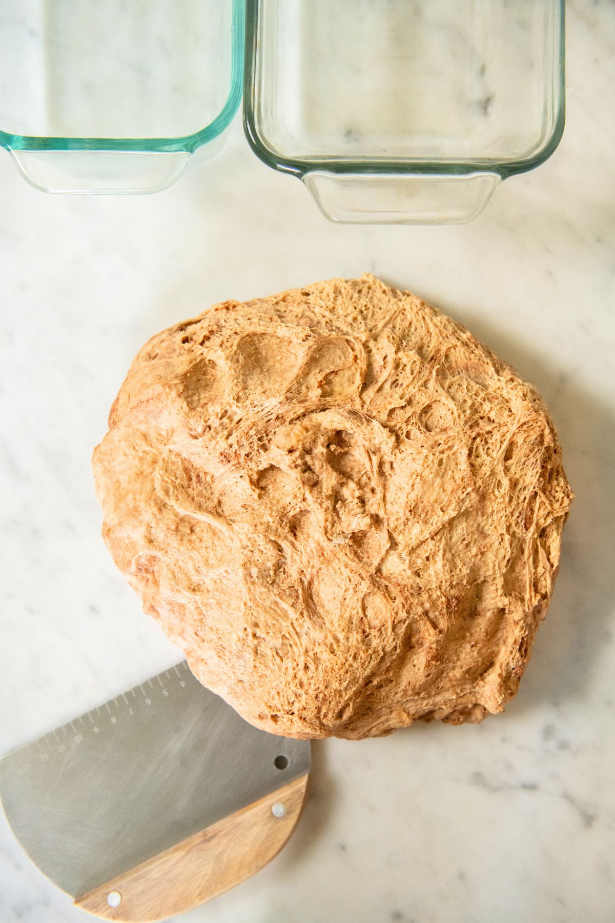 Ball of sourdough on counter.