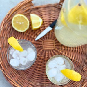 Two glasses of homemade probiotic lemonade.