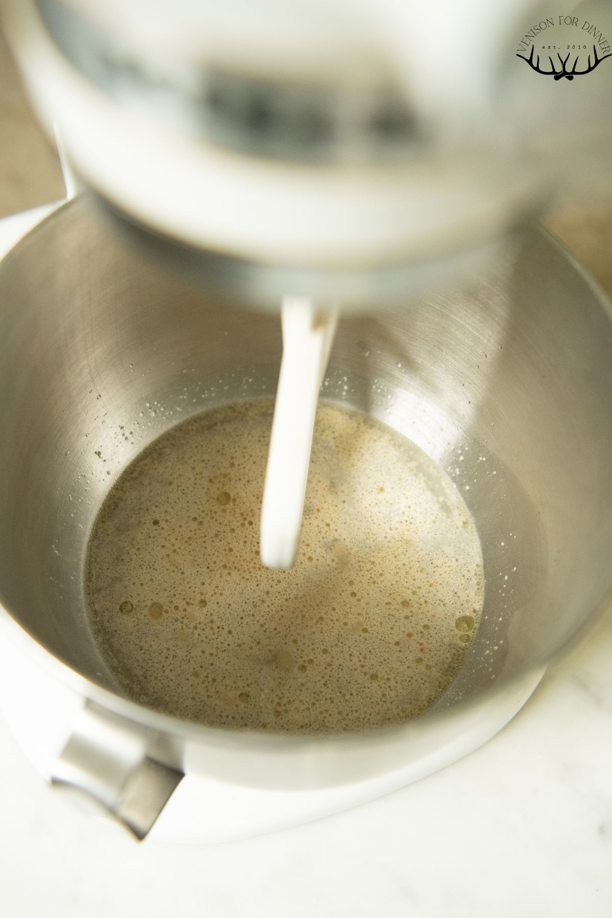 Proofing yeast in a stand mixer.