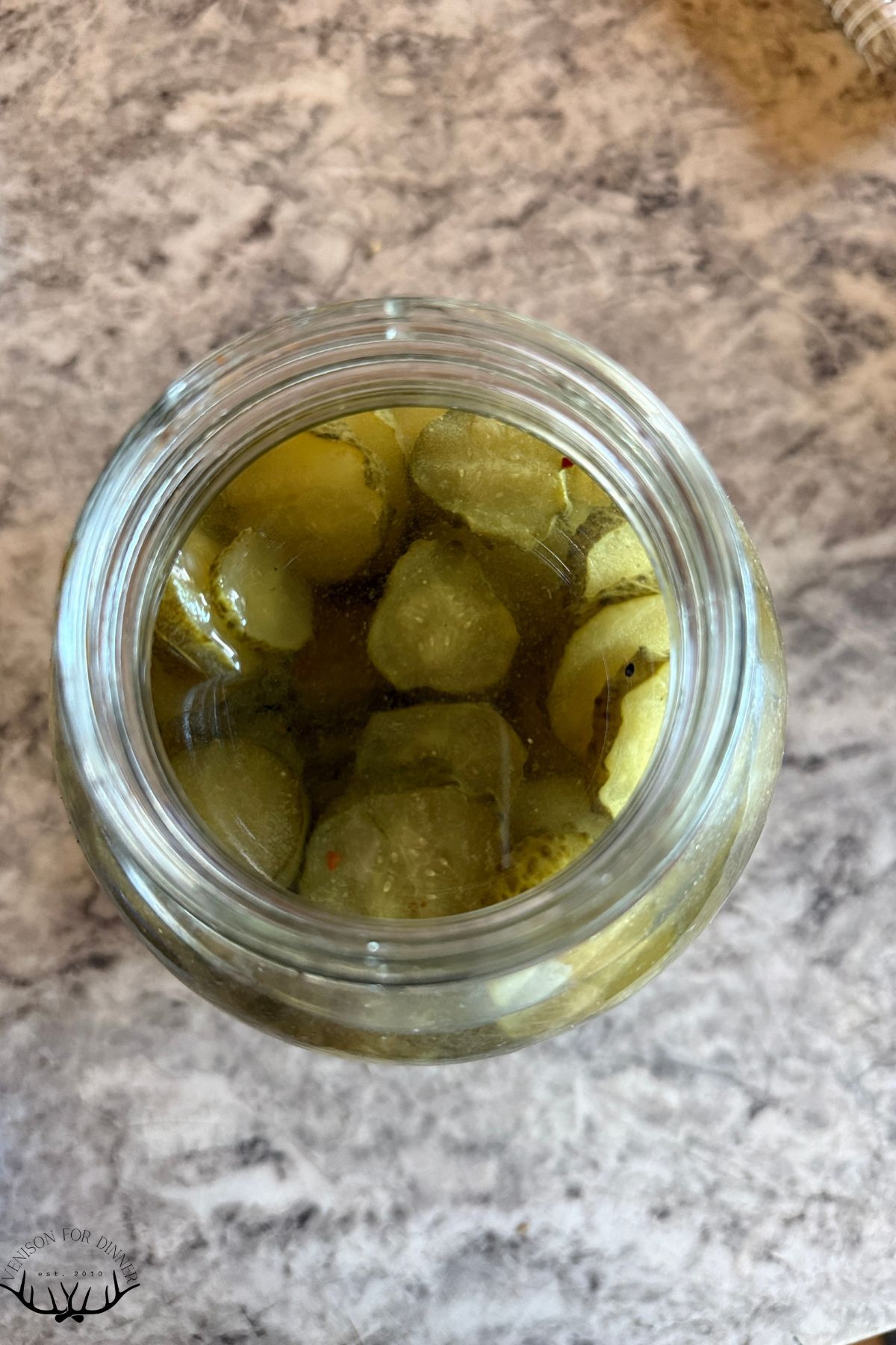 Jar of sliced probiotic pickles.