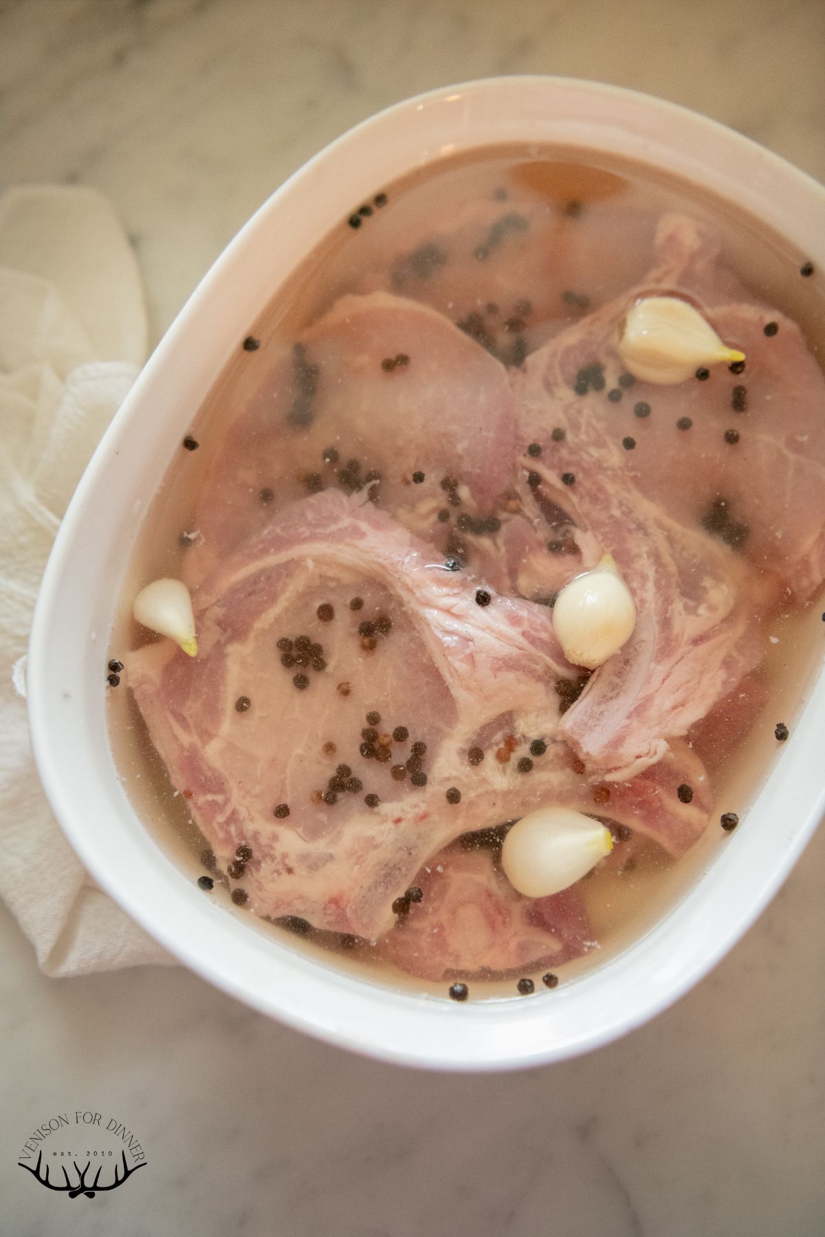 Pork chops resting in brine.