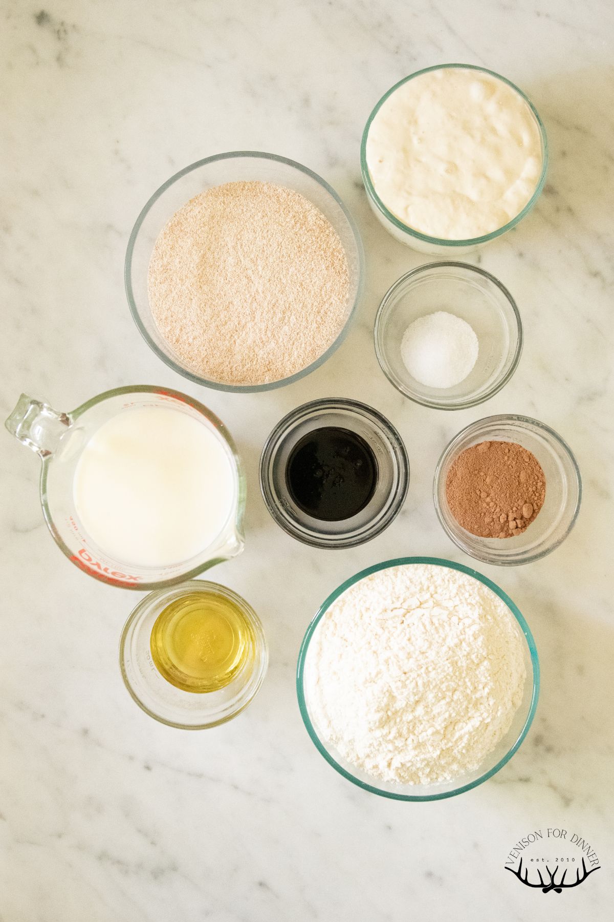 Ingredients to make sourdough brown bread.