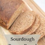 Sliced loaf of sourdough brown bread.