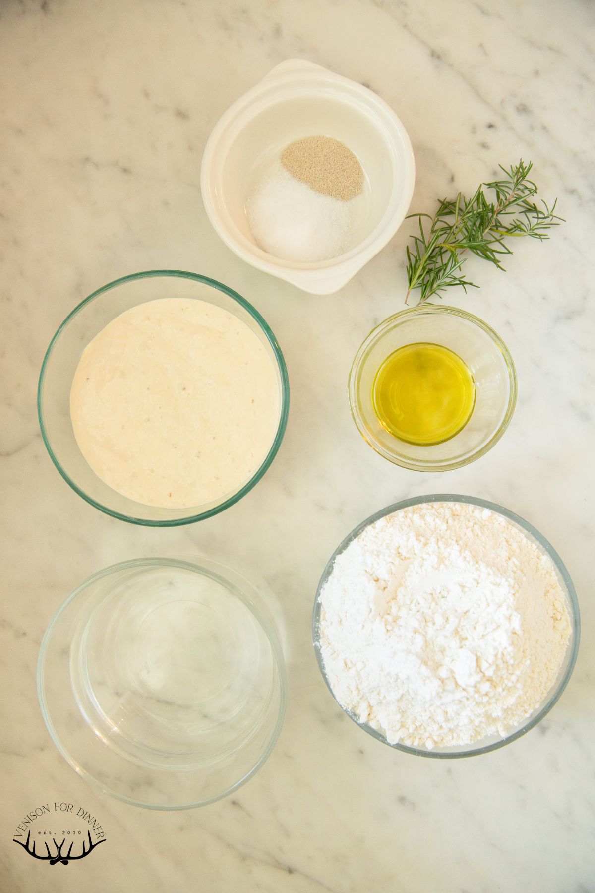 Ingredients for sourdough discard focaccia.