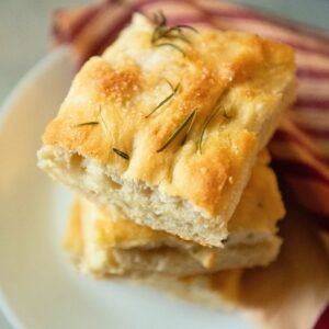 Stacked slices of focaccia.