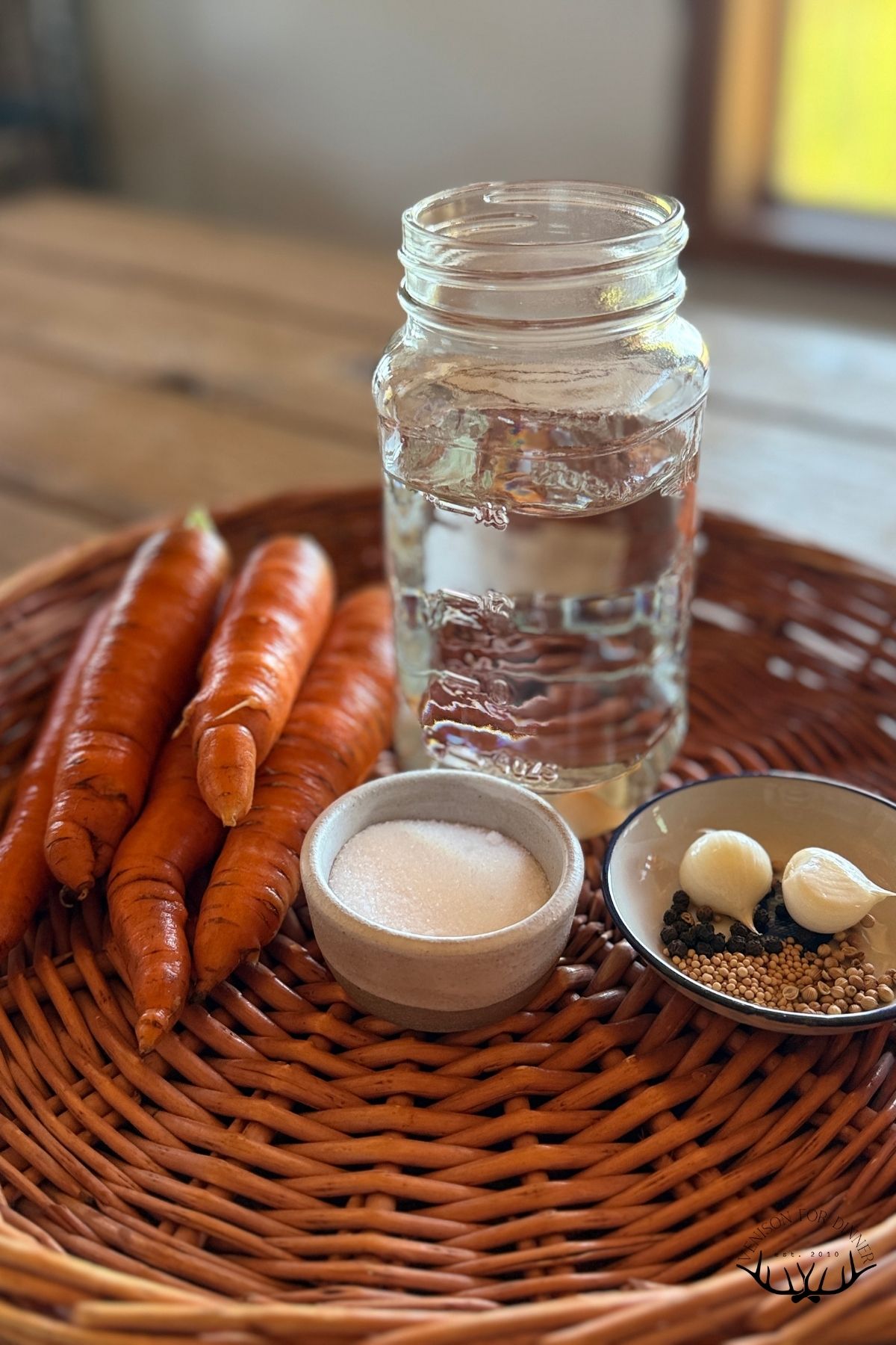 Ingredients to make fermented carrot sticks.