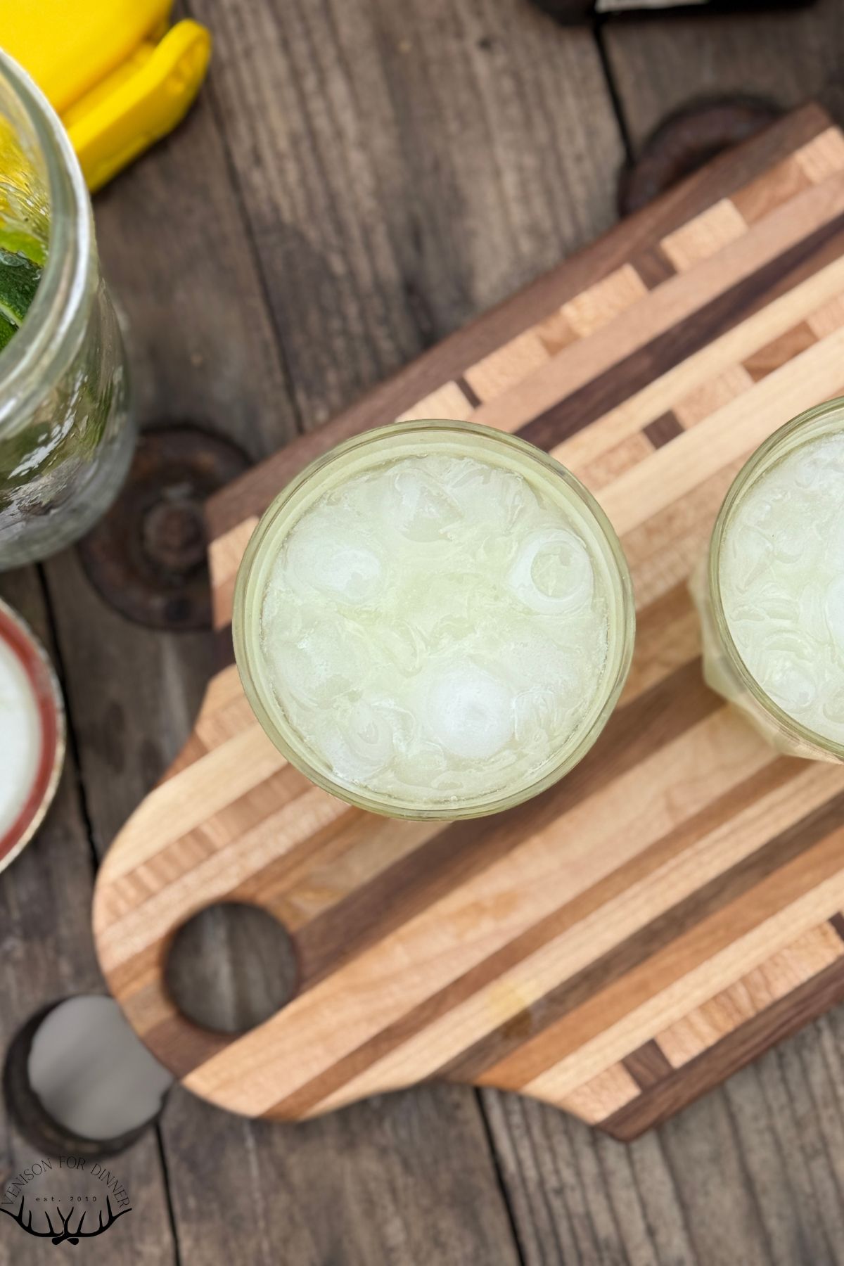 Top view of two margaritas ready to drink.