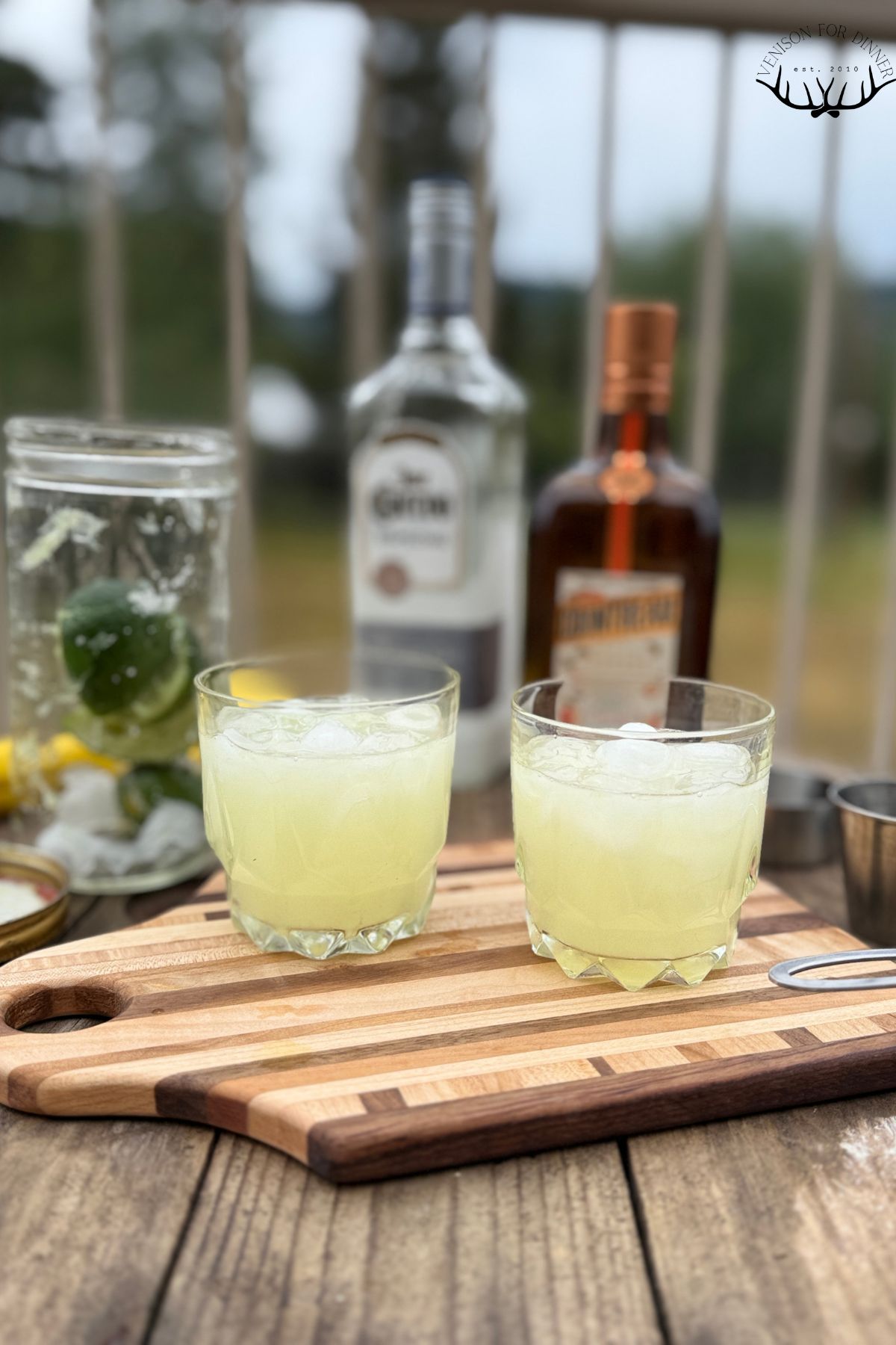 Two glasses of shaken honey margaritas.