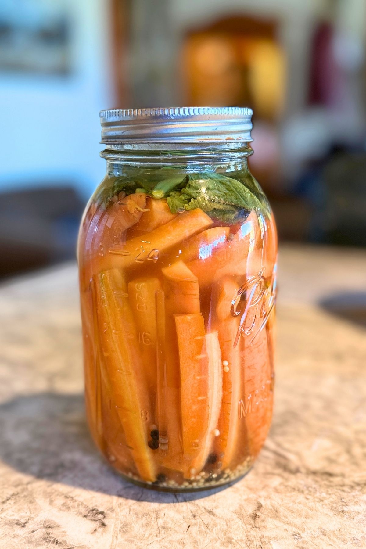 Jar of fermented carrots ready to go.