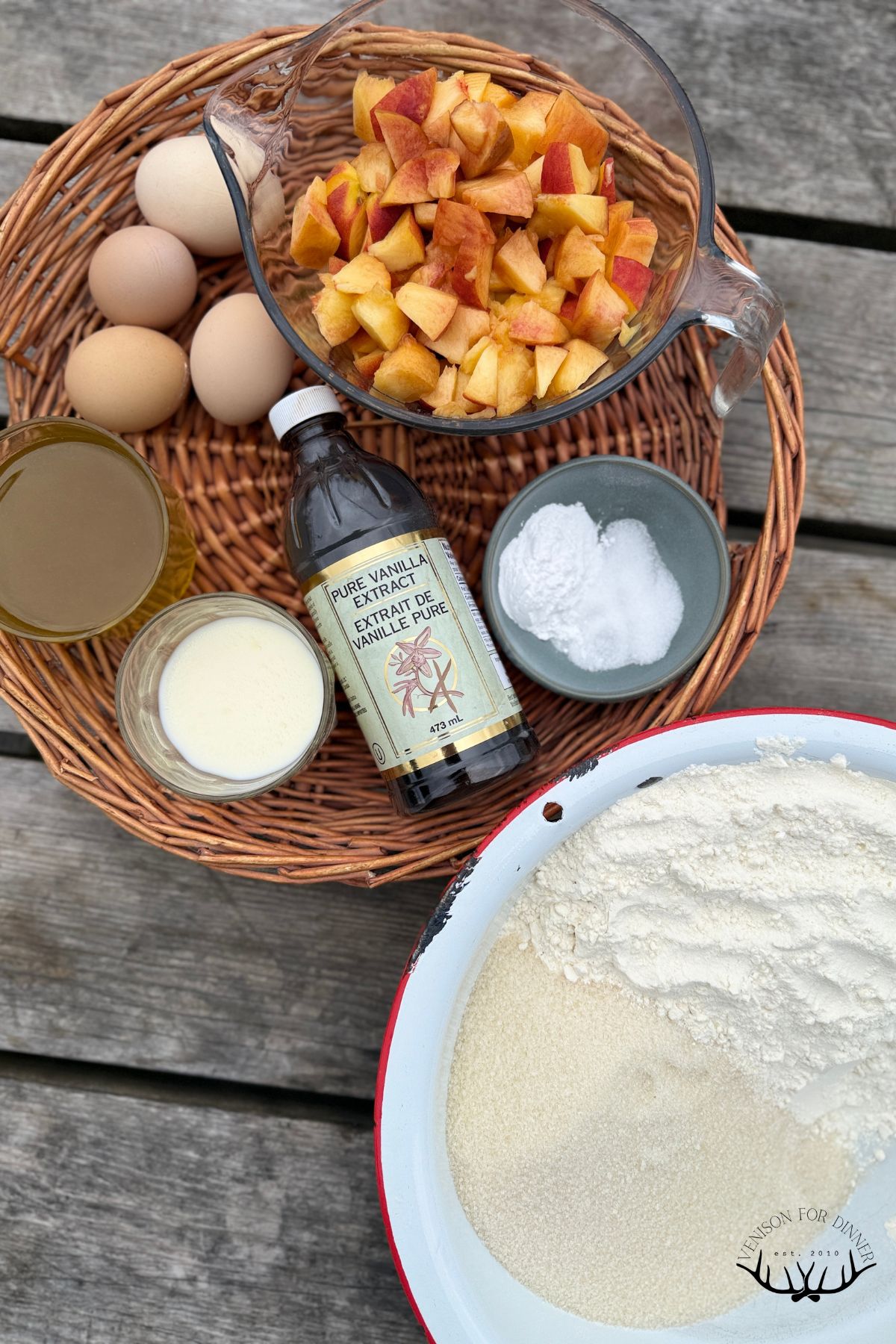 Ingredients to make peach sourdough bread.
