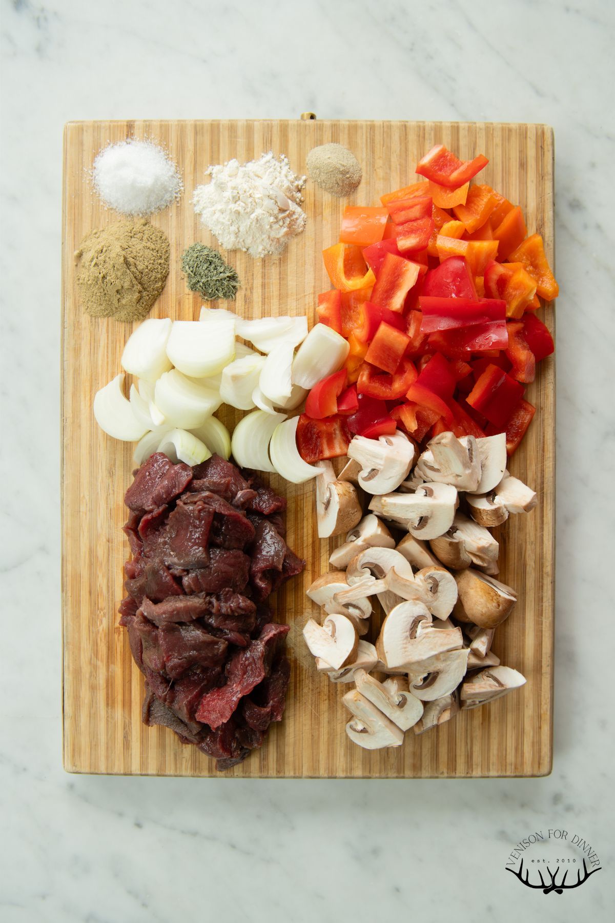 Diced ingredients for kabobs.