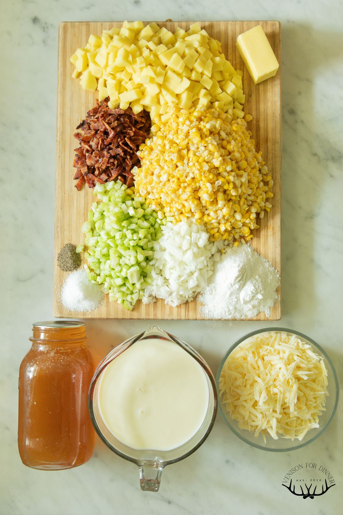 Ingredients to make bacon corn chowder.