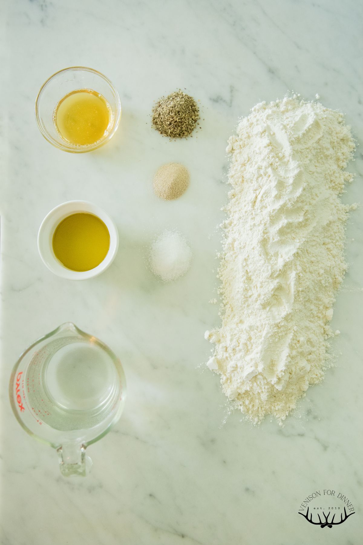 Ingredients to make basil focaccia bread.