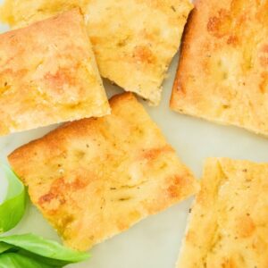Squares of basil focaccia.