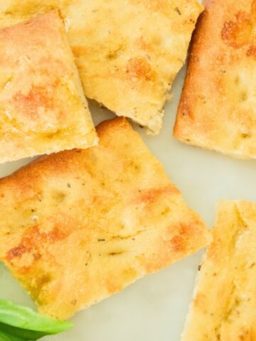 Squares of basil focaccia.