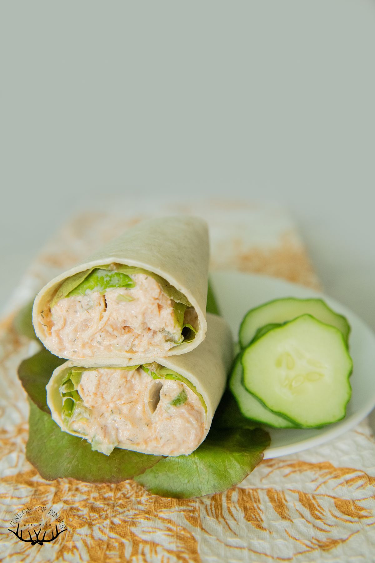Buffalo chicken salad served in a tortilla.