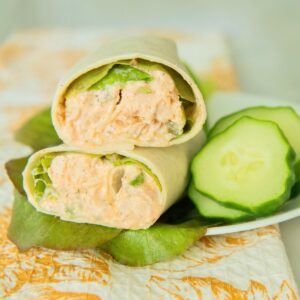 Wrap filled with chicken salad.
