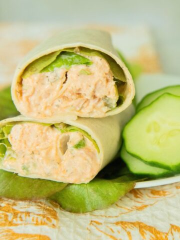 Wrap filled with chicken salad.