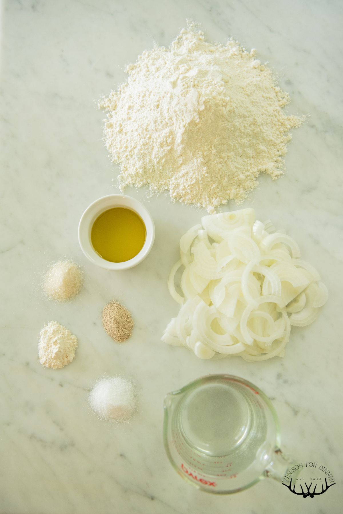 Ingredients to make onion focaccia.