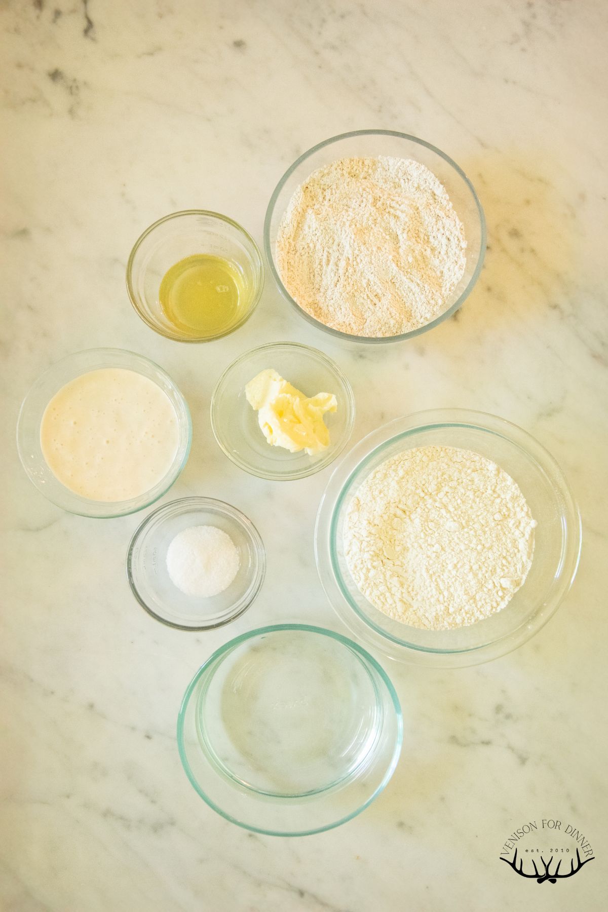 Ingredients to make a loaf of spelt sourdough.