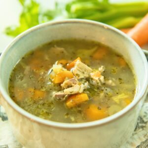 Dairy-free chicken veggie soup.